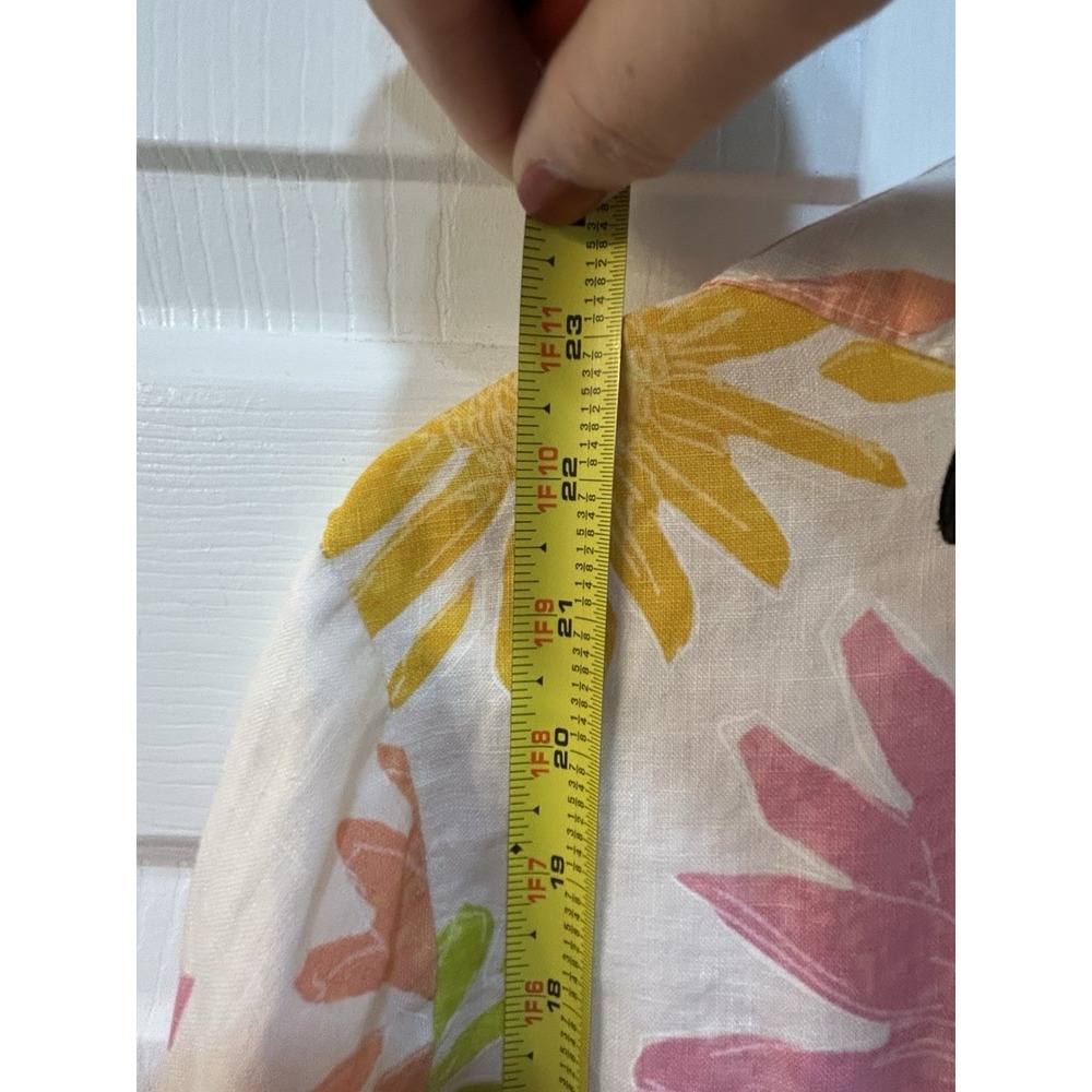 Fresh Produce Floral Linen Button Up Shirt Womens Sz M 3/4 Sleeve Tropical Art - Picture 7 of 10